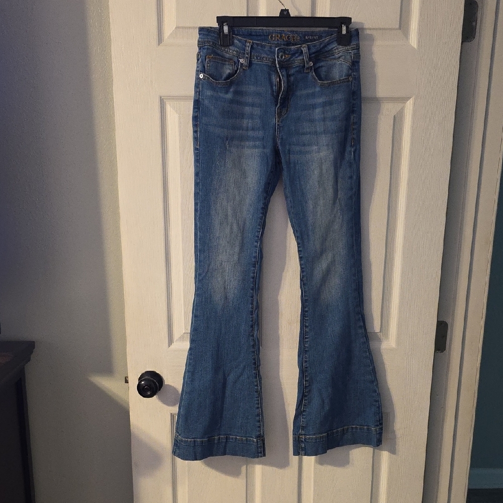 Grace in LA Medium Blue Flare Jeans